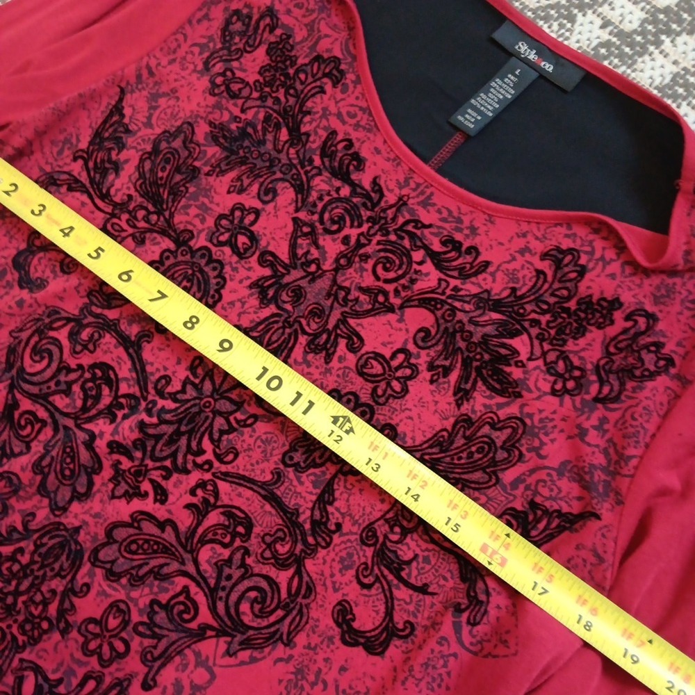 Y2K Long Sleeve T Shirt Womens Large Red with Velvet Texture Scuba Back Goth - Picture 9 of 11
